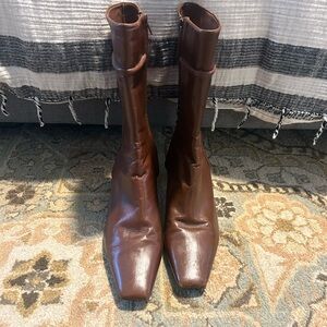 Cole Haan Brown Square-Toe Leather Boots